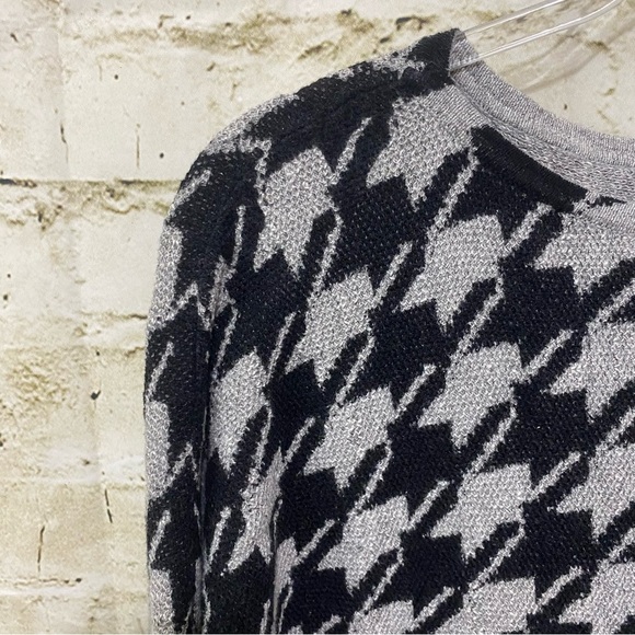 J Jill Gray Black Houndstooth Cotton Knit Dolman Sleeve Sweater - Picture 3 of 7